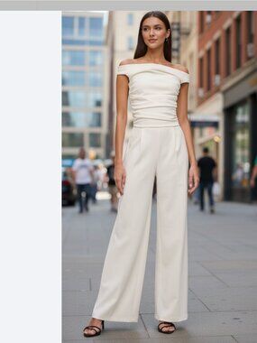 NWOT $130 Abercrombie & Fitch Women's White Off The Shoulder Draped Jumpsuit SP